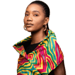 Stylish African woman in colorful geometric wrap top – Bhavika International contemporary ethnic fashion